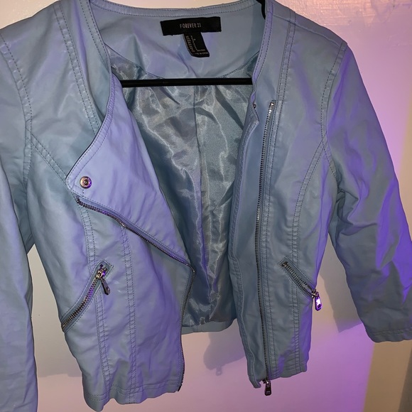 Forever 21 Jackets & Blazers - Forever 21 Powder Blue Cropped Faux Leather Jacket